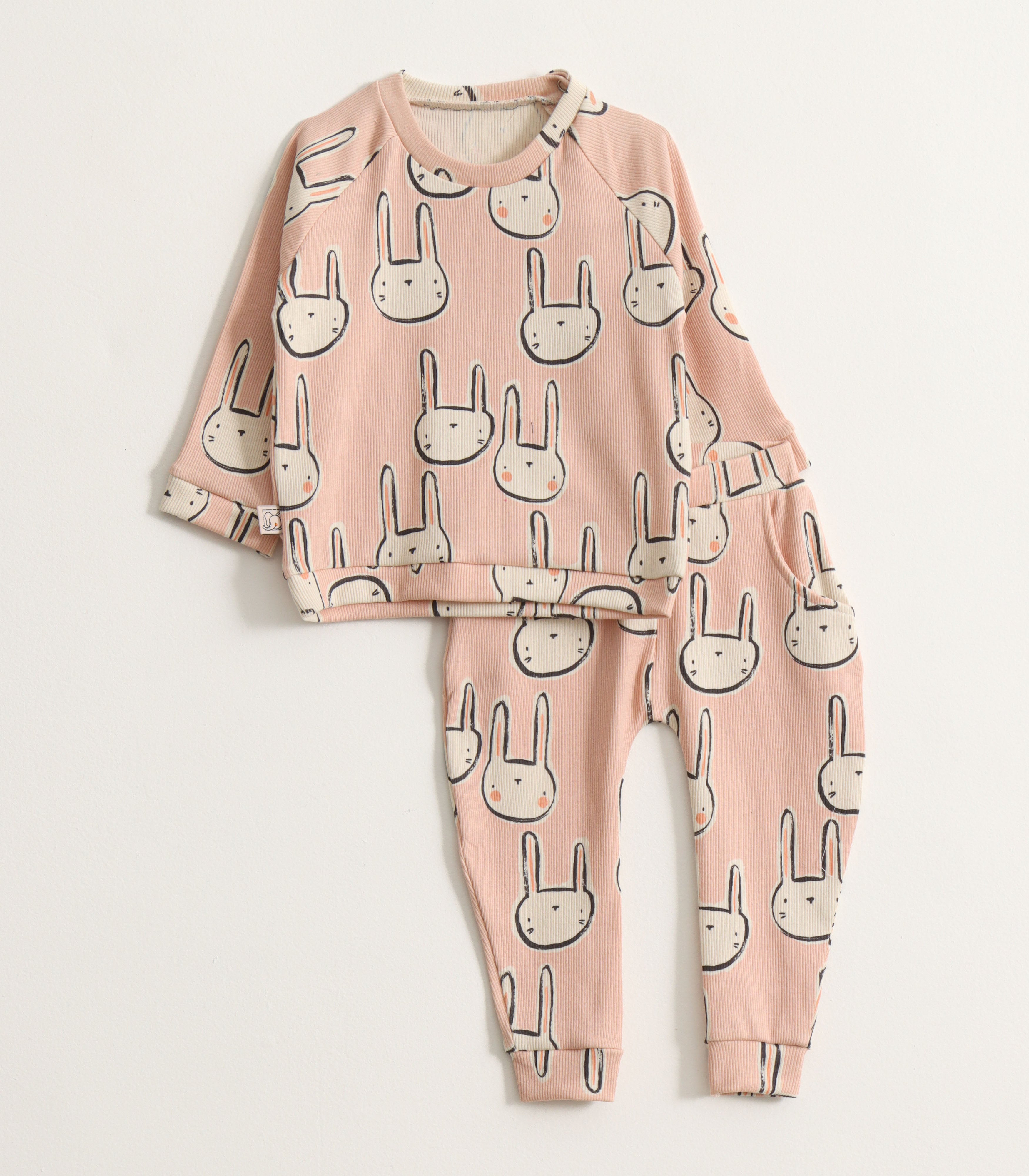 Peach Bunny Print Kids Pyjama Set