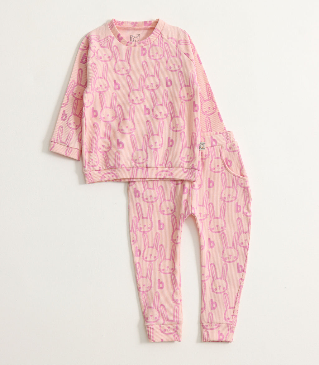 Pink Bunny Ribbed Kids Pyjama Set