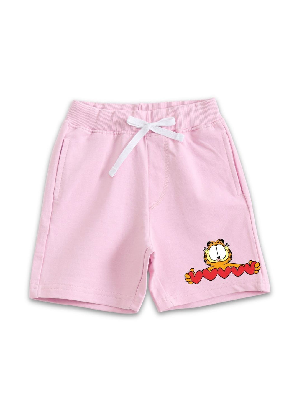 Pink Garfield Holding Hearts Graphic Girls Shorts