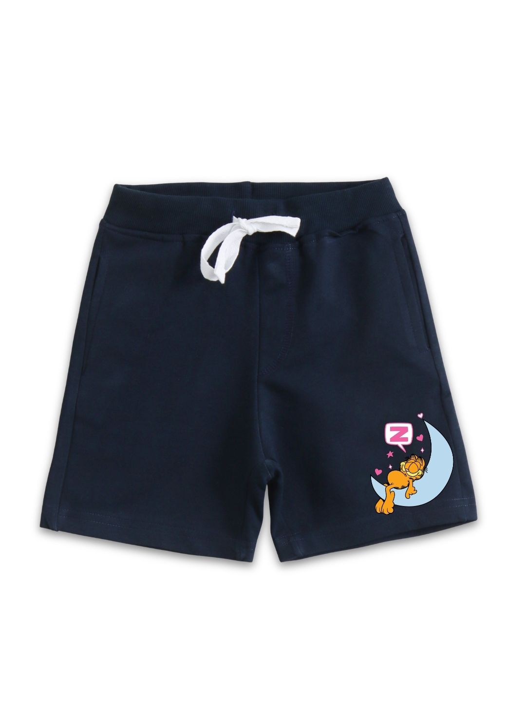 Navy Blue Garfield Sleeping Moon Graphic Kids Shorts
