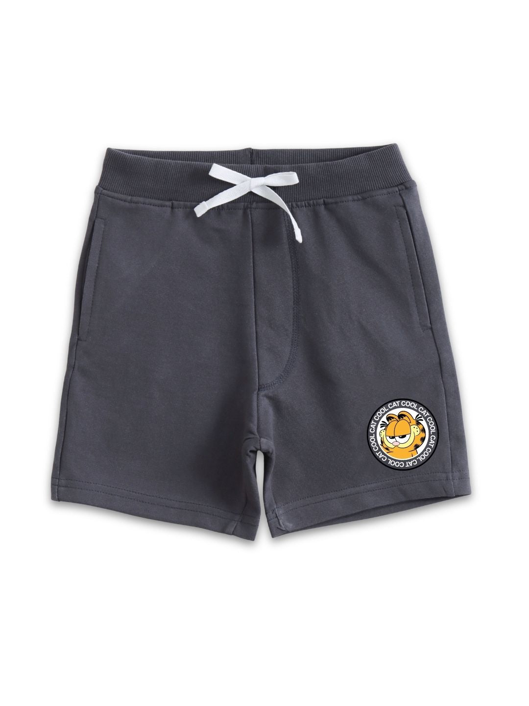 Charcoal Grey Garfield Cool Cat Badge Graphic Kids Shorts-Garfield