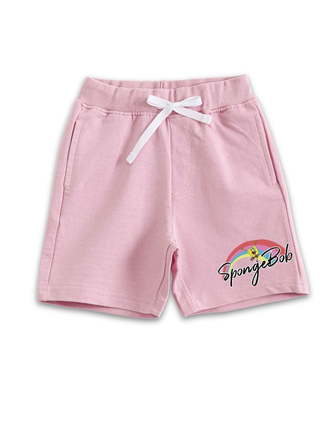 Pink SpongeBob Rainbow Jump Graphic Kids Shorts-Sponge Bob
