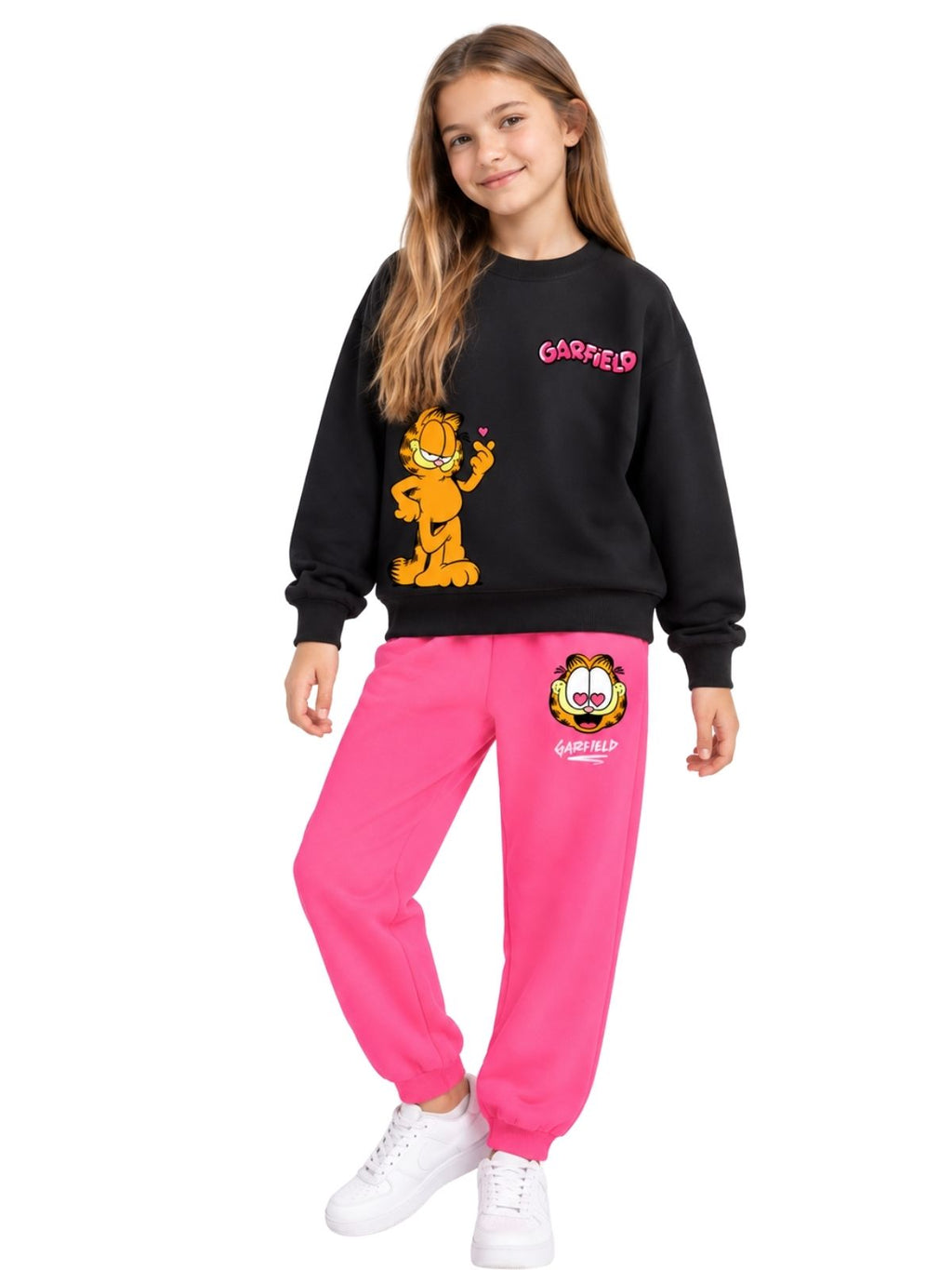 Finger Heart Girls Printed Sweatshirt & Jogger Set – Garfield©
