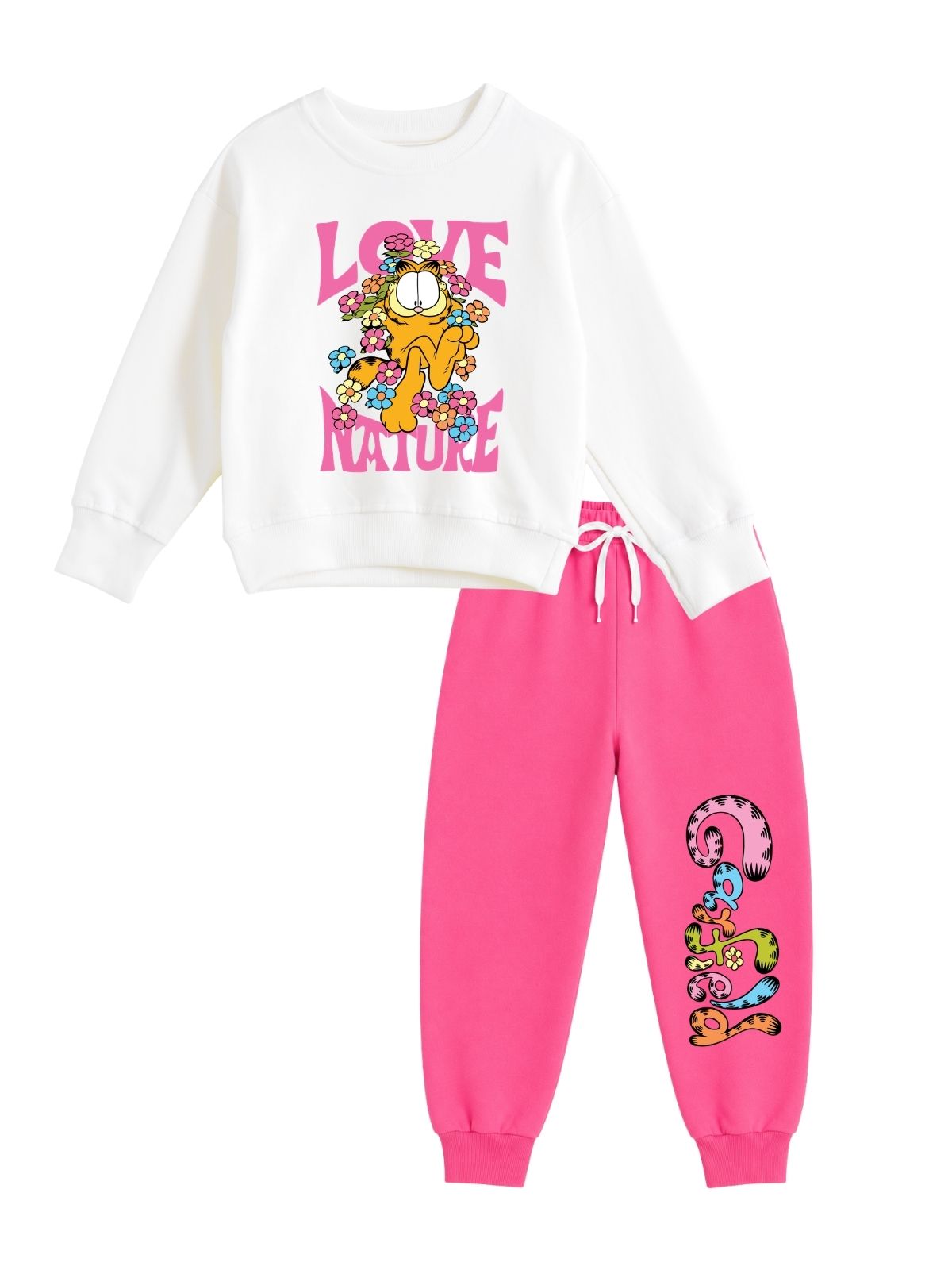 Love Nature Girls Printed Sweatshirt & Jogger Set – Garfield©