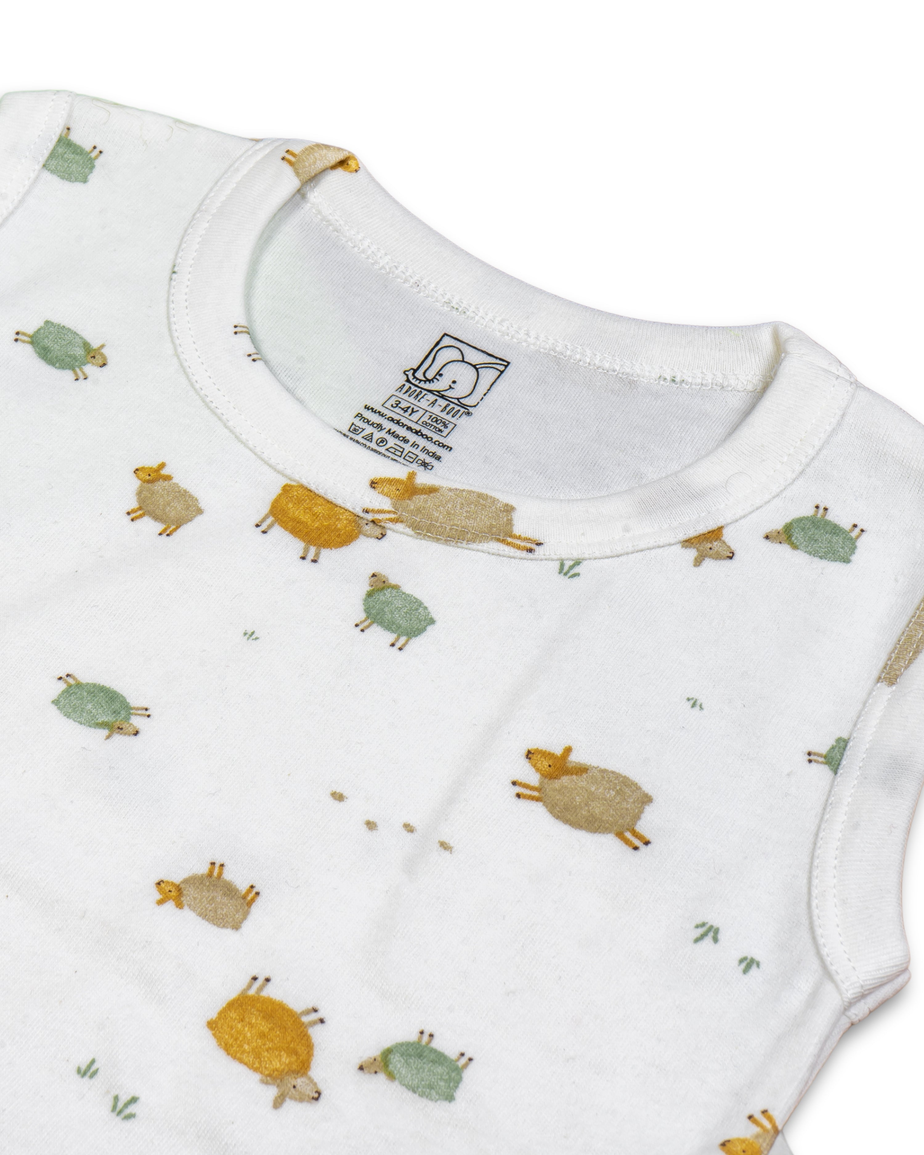 Seniors White Sheep Printed Lounge Wear