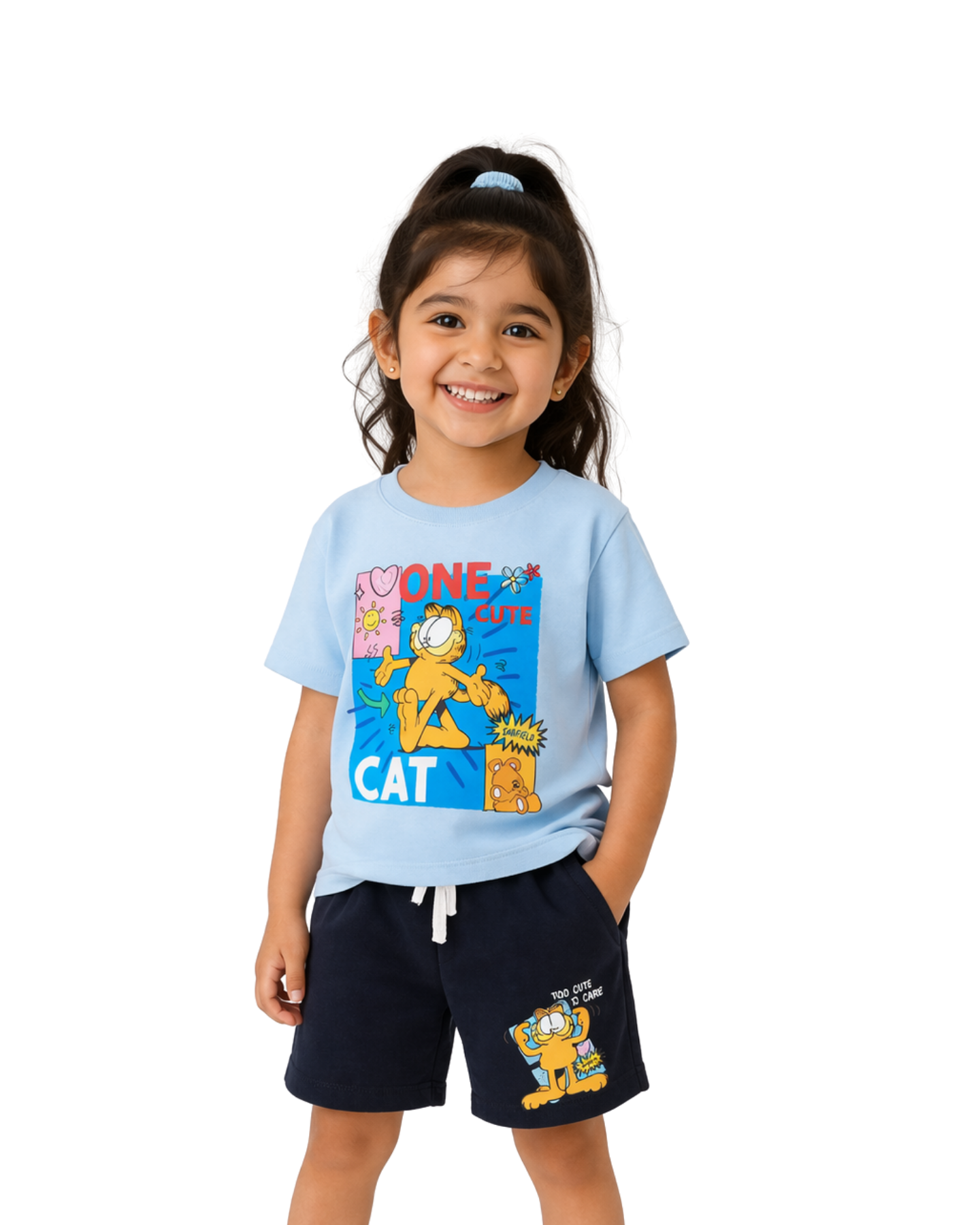 Sky Blue “One Cute Cat” Garfield Kids T- Shirt and Shorts Set