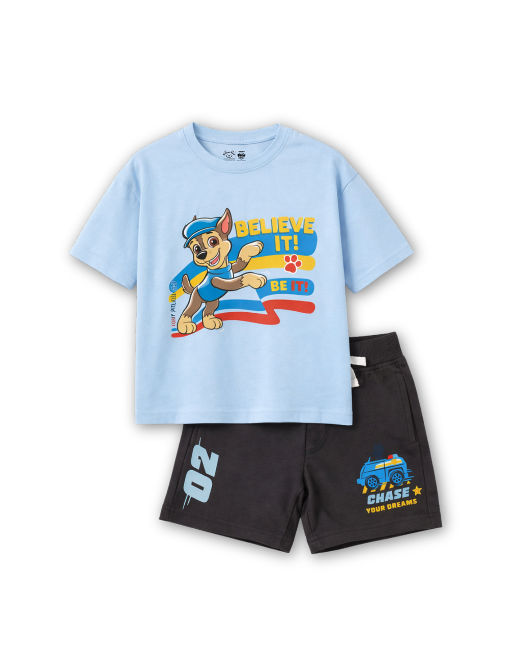 Sky Blue Paw Patrol “Believe It!” Kids T- Shirt and Shorts Set