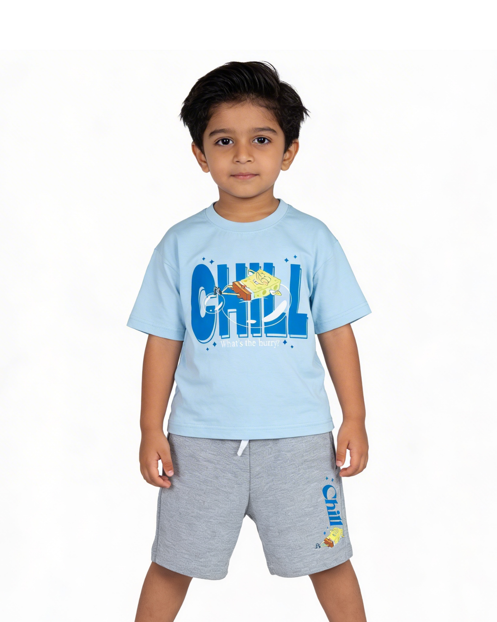
Sky Blue SpongeBob “Chill Mode” Kids T- Shirt and Shorts Set
