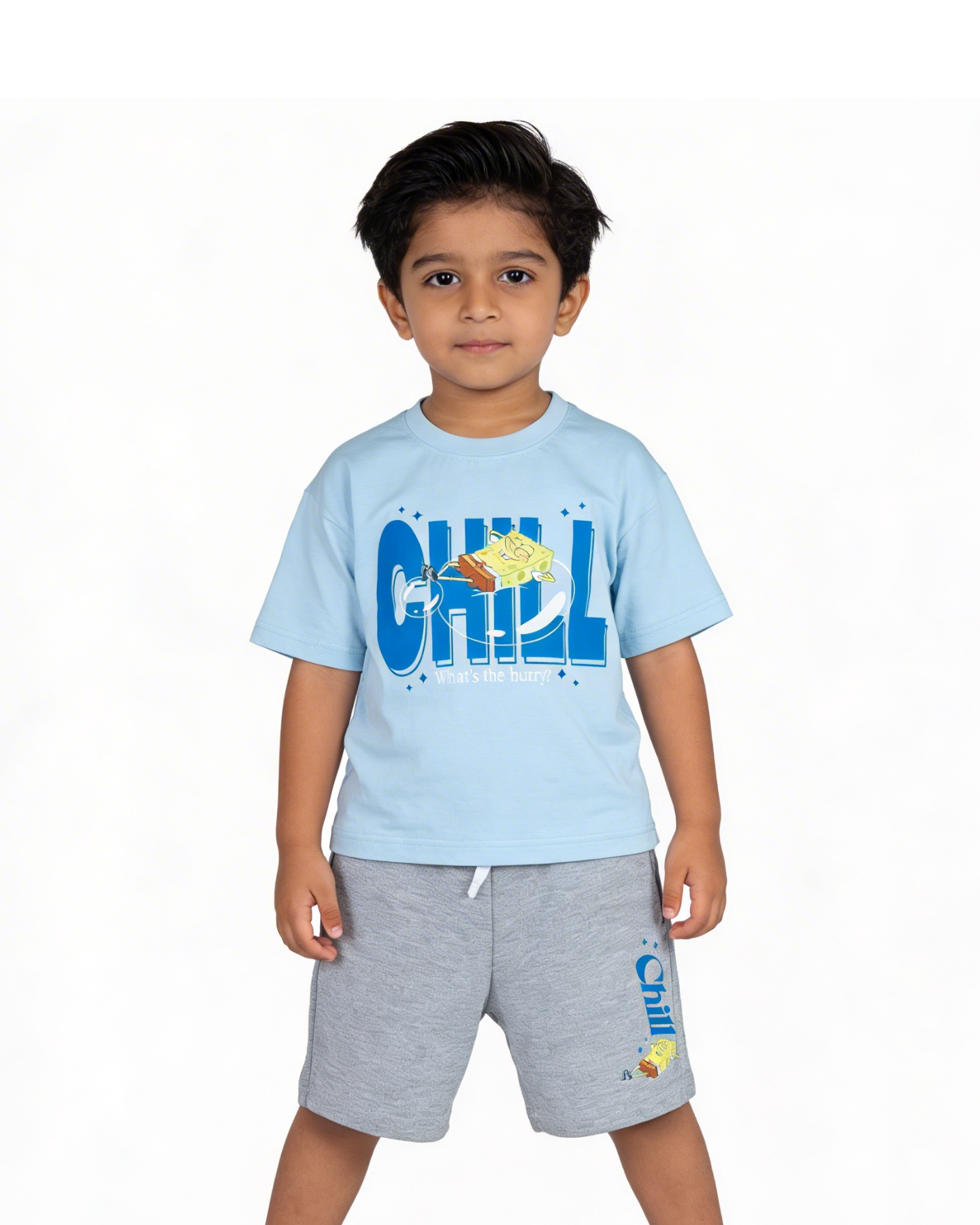 
Sky Blue SpongeBob “Chill Mode” Kids T- Shirt and Shorts Set
