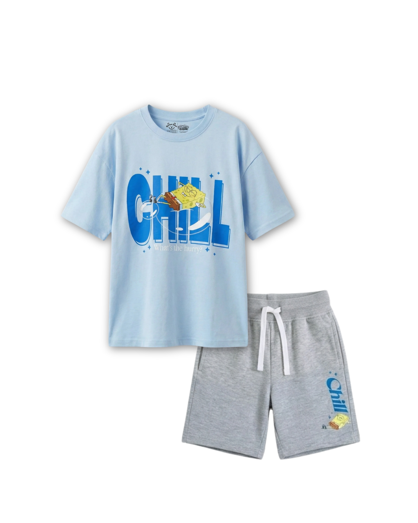 Sky Blue SpongeBob “Chill Mode” Kids T- Shirt and Shorts Set