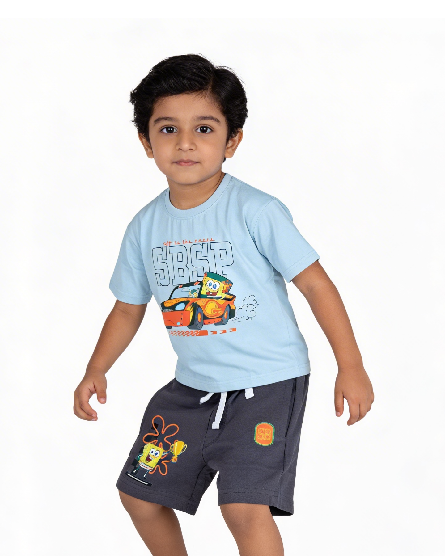 Sky Blue SpongeBob Racing “SBSR” Kids T- Shirt and Shorts Set