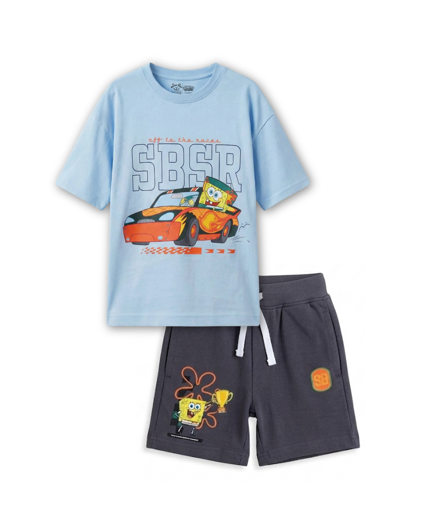 Sky Blue SpongeBob Racing “SBSR” Kids T- Shirt and Shorts Set