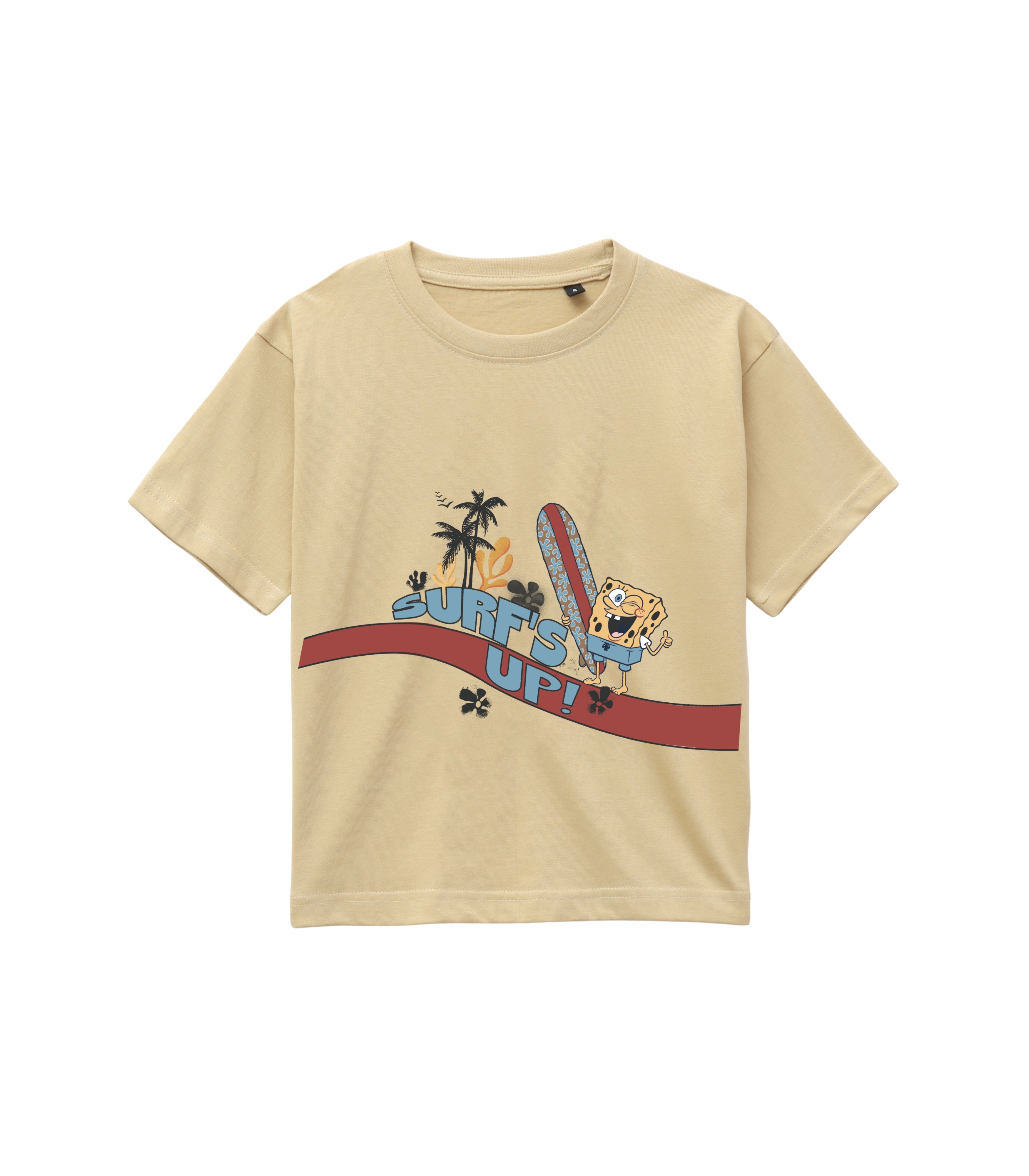 SpongeBob Beige Cartoon Graphic T-Shirt