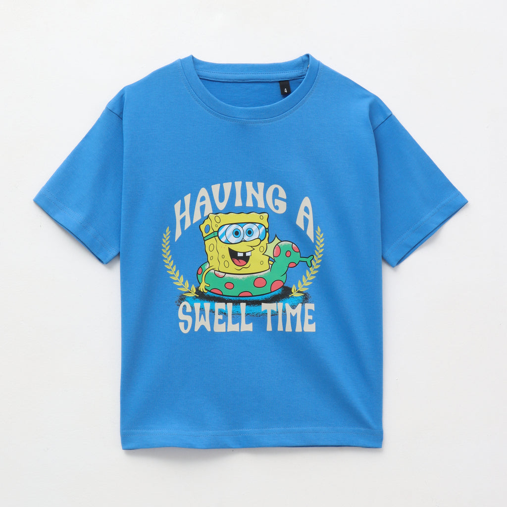 SpongeBob “Having a Swell Time” Cartoon Print Kids T-Shirt