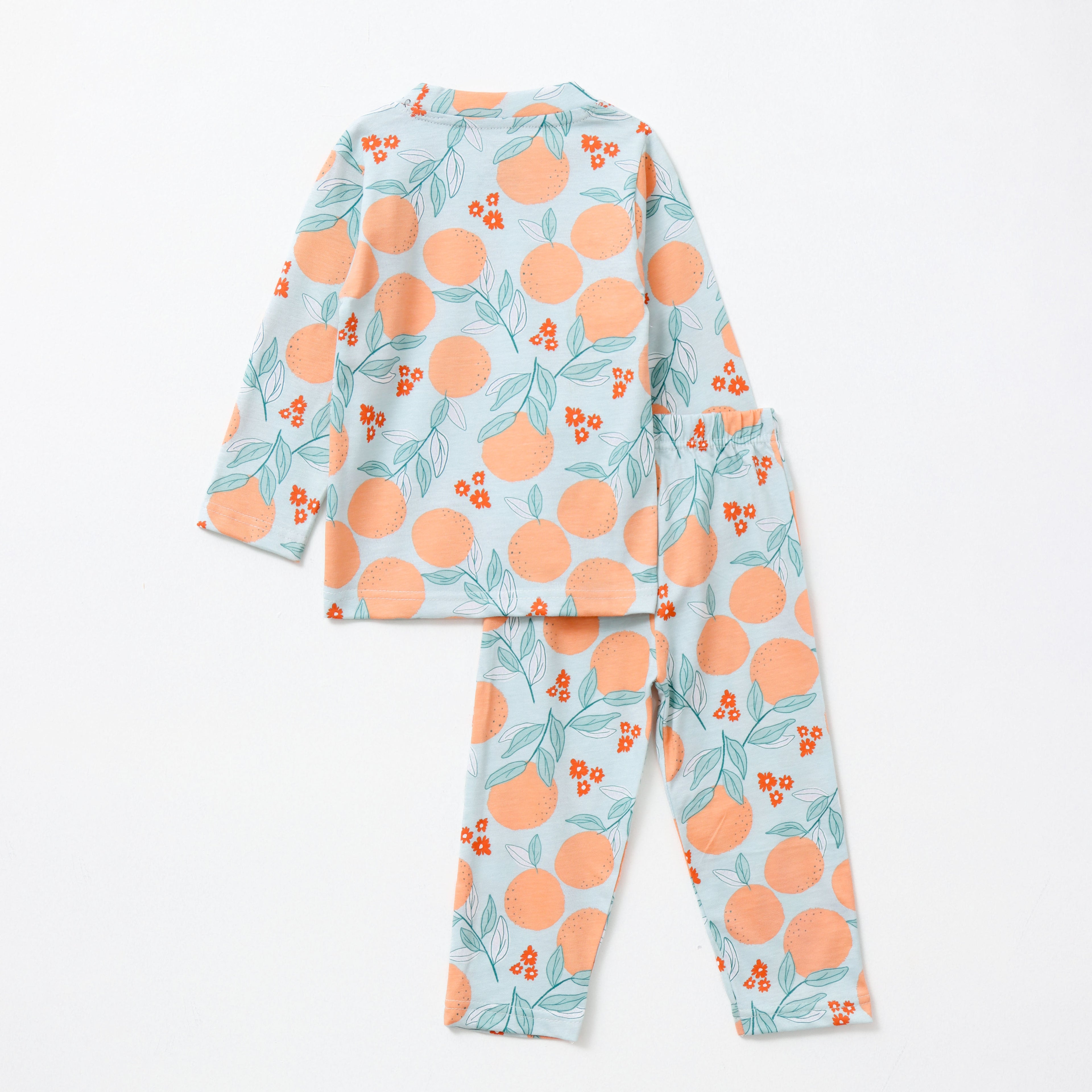 Sweet Orange Garden Print Kids Pyjama Sets
