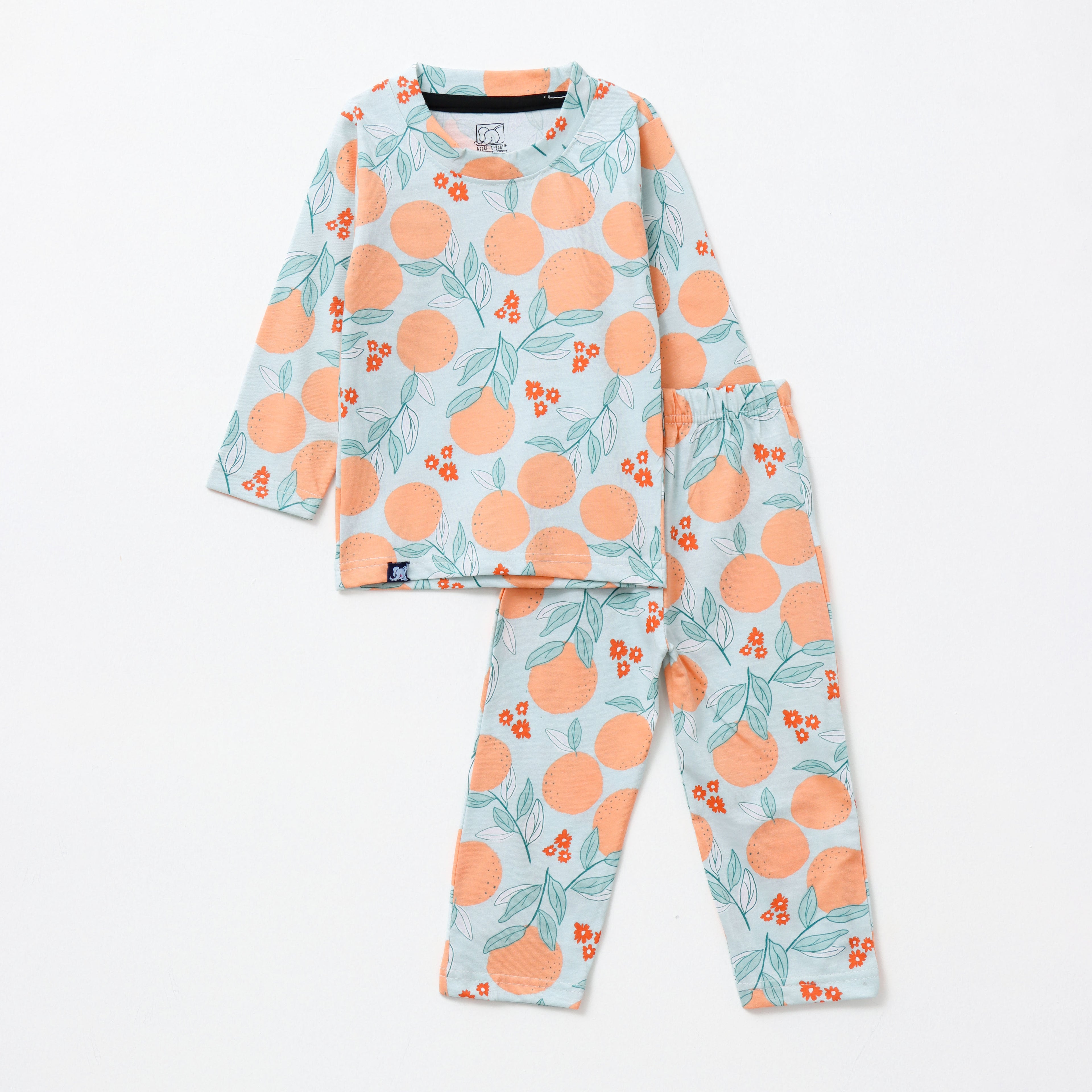 Sweet Orange Garden Print Kids Pyjama Sets