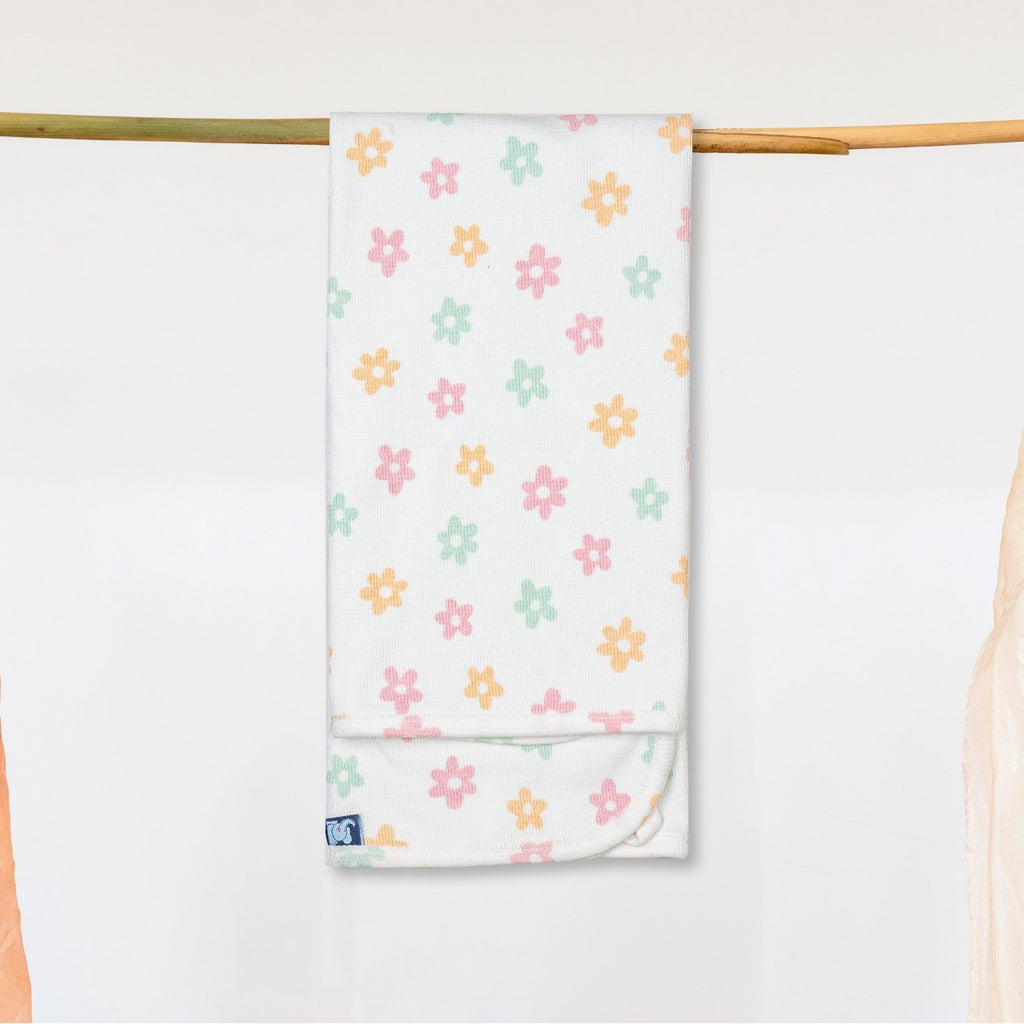 Pink Floral Printed Baby Waffle Hooded Towel