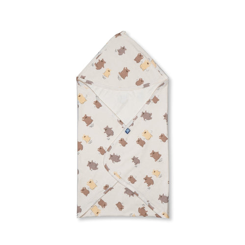 Brown Bear Printed Baby Waffle Hooded Towel