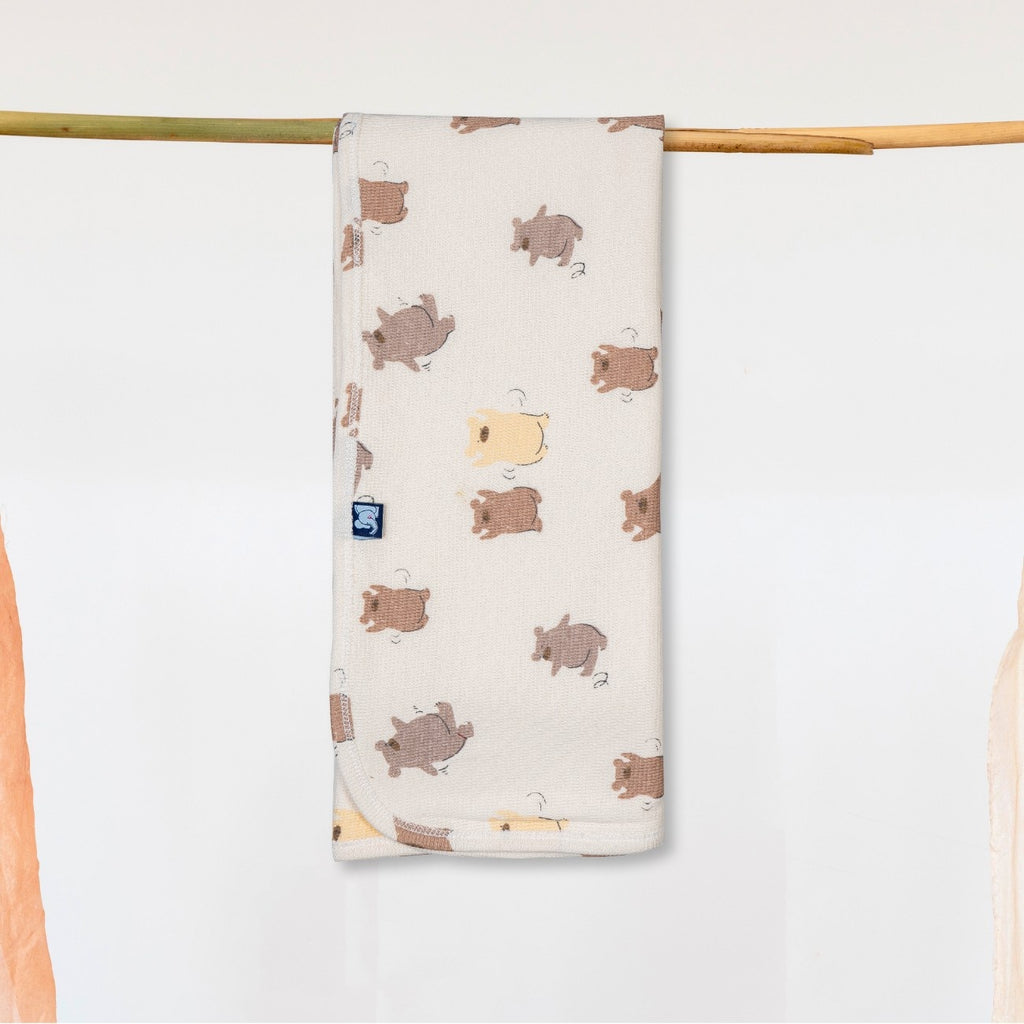 Brown Bear Printed Baby Waffle Hooded Towel