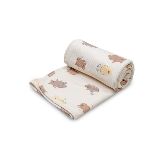 Brown Bear Printed Baby Waffle Hooded Towel