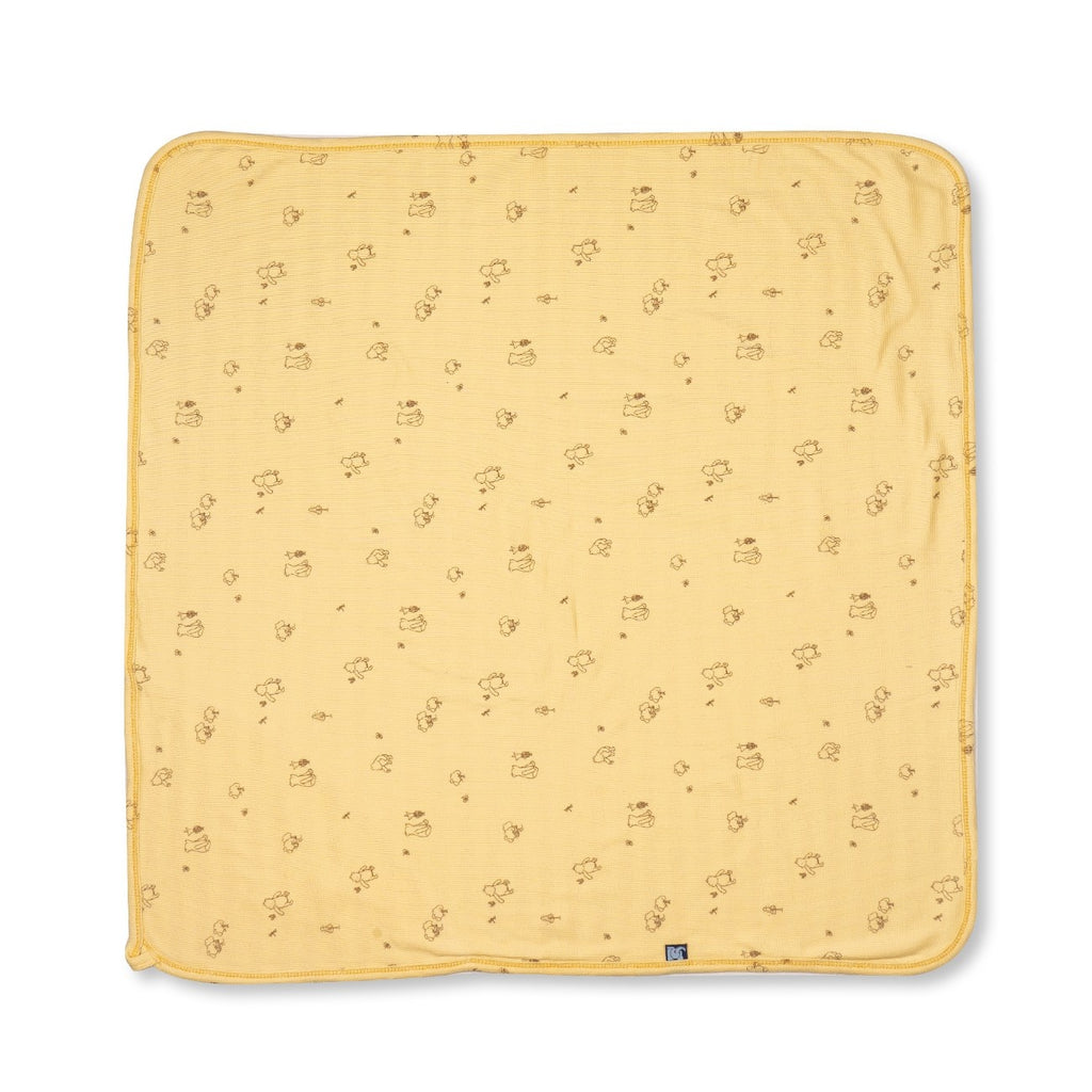 Yellow Teddy Printed Baby Waffle Hooded towel