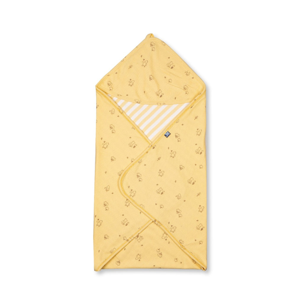 Yellow Teddy Printed Baby Waffle Hooded towel