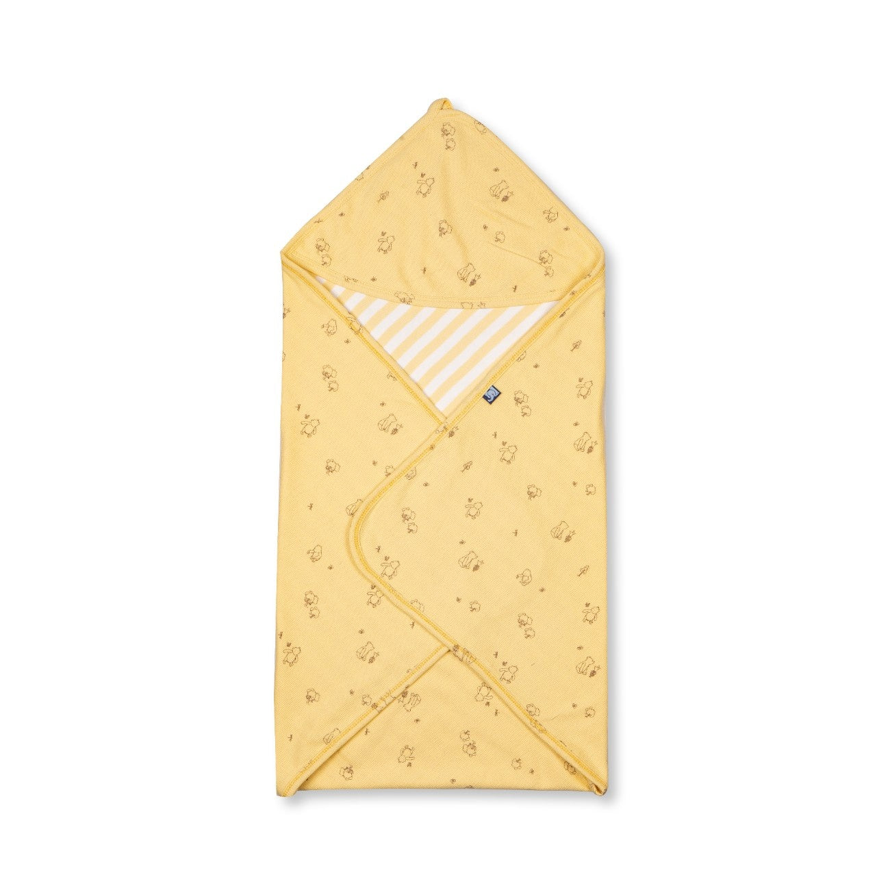 Yellow Teddy Printed Baby Waffle Hooded towel