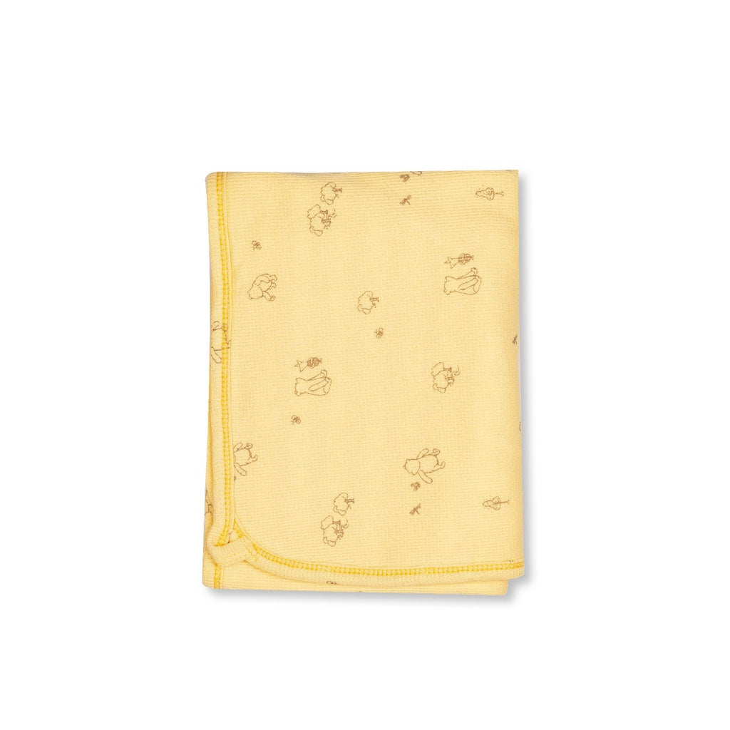 Yellow Teddy Printed Baby Waffle Hooded towel