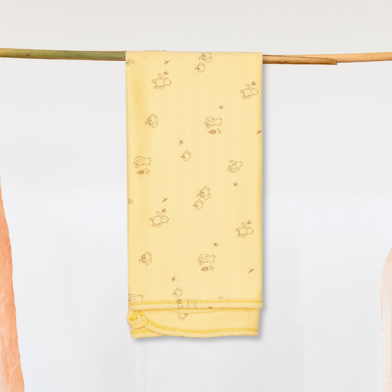 Yellow Teddy Printed Baby Waffle Hooded towel