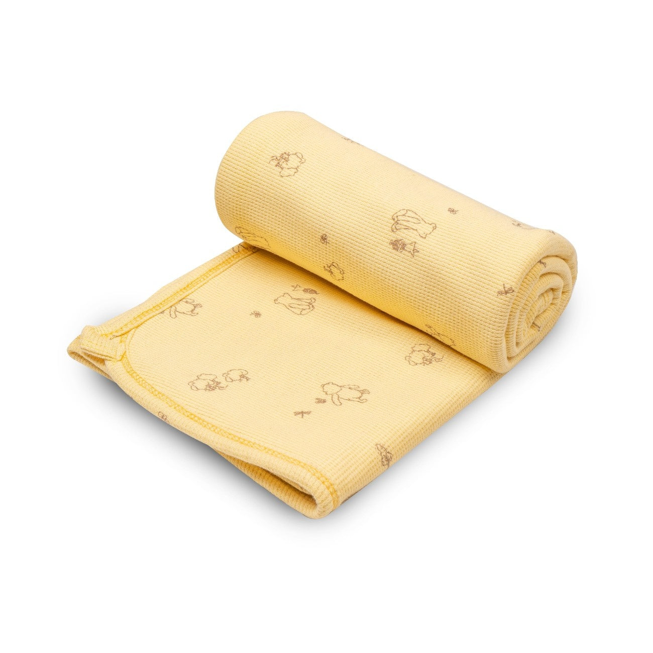 Yellow Teddy Printed Baby Waffle Hooded towel