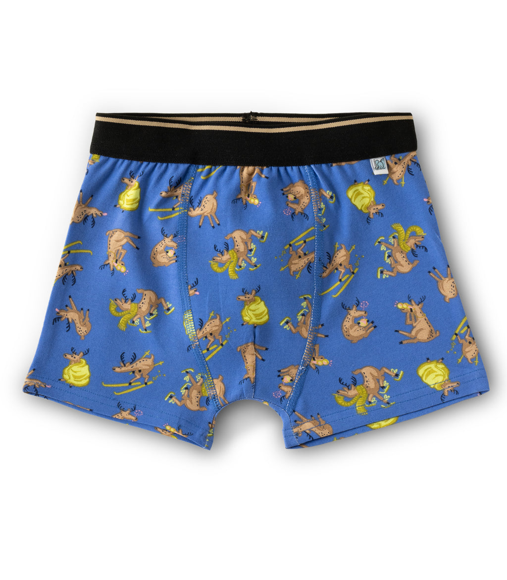 Winter Deer Print Kids Boys Cotton Trunks