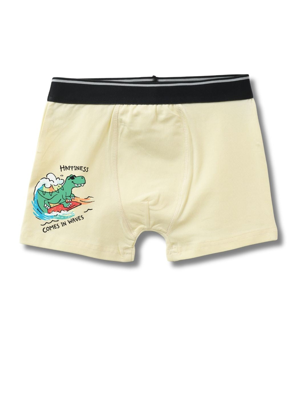 Cream Beige Surfing Dinosaur Happiness in Waves Boys Trunks