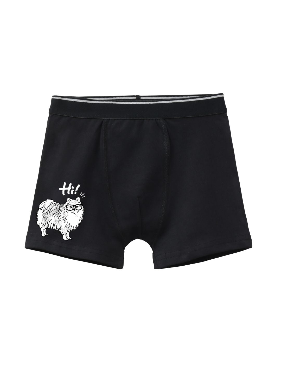 Navy Blue Cute Fluffy Dog Saying Hi Boys Trunks