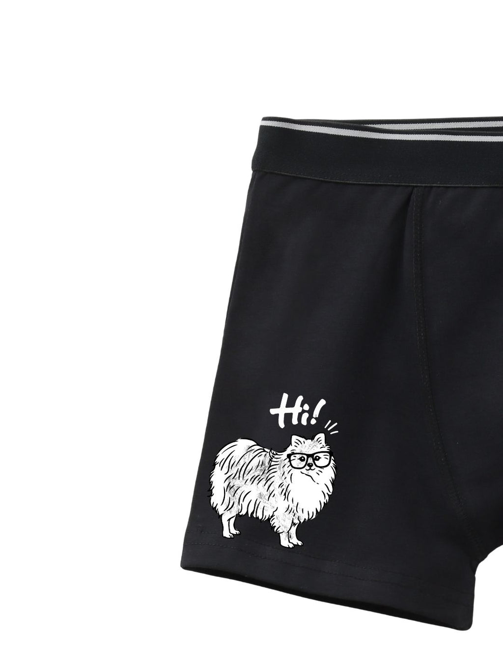 Navy Blue Cute Fluffy Dog Saying Hi Boys Trunks