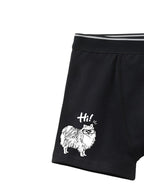 Navy Blue Cute Fluffy Dog Saying Hi Boys Trunks
