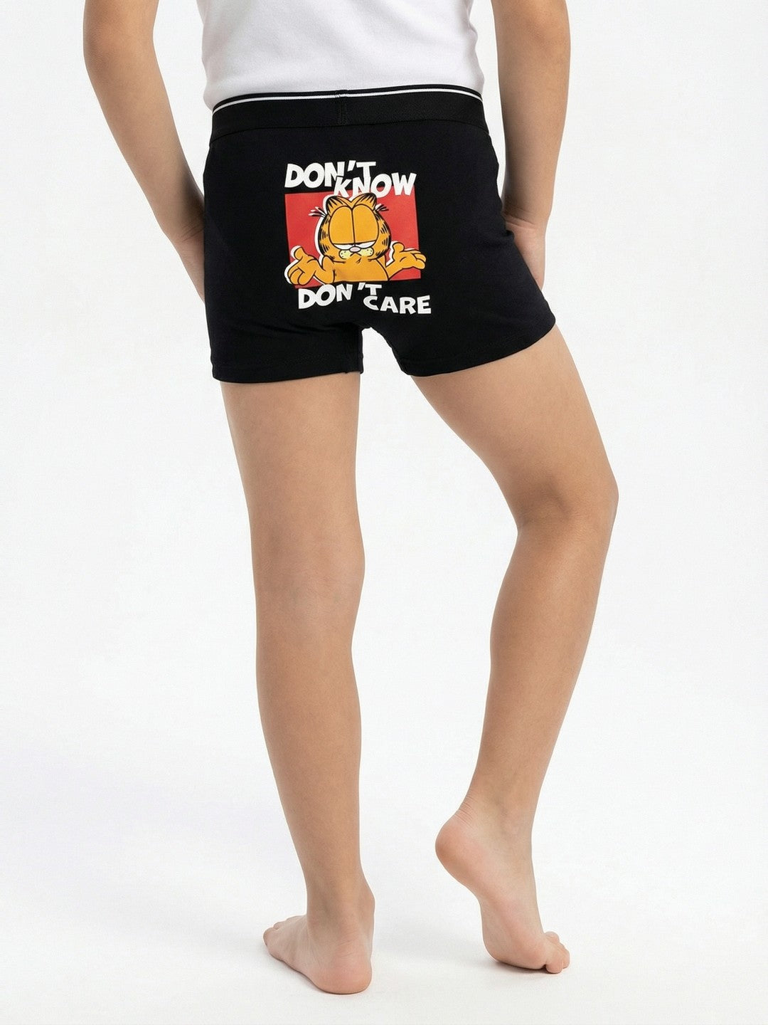 Don't Care Garfield Printed Black Boys Trunks - Garfield©