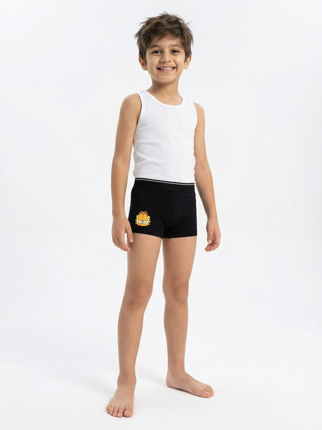 Don't Care Garfield Printed Black Boys Trunks - Garfield©