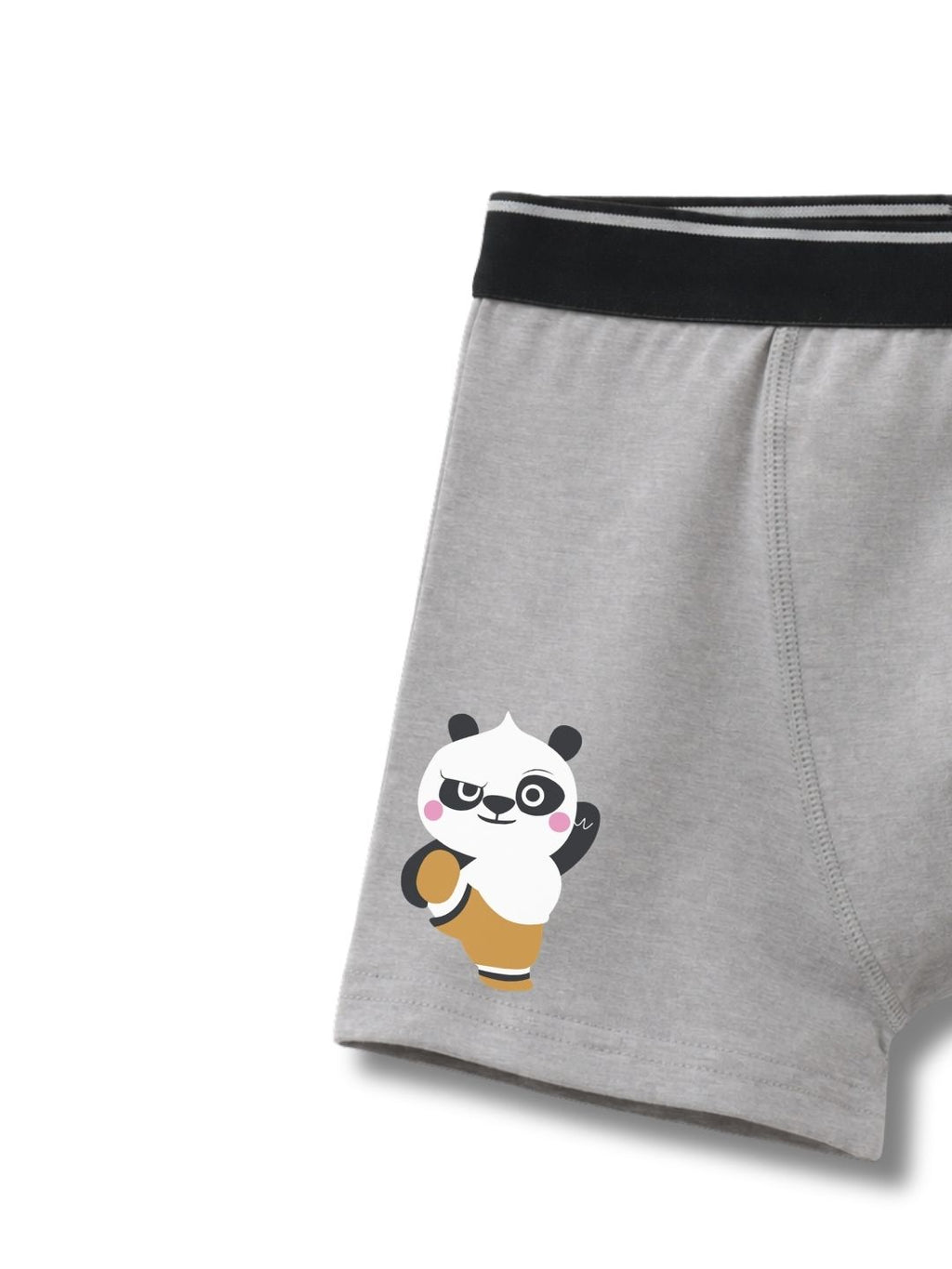 Grey Melange Cute Panda Waving Hello Boys Trunks