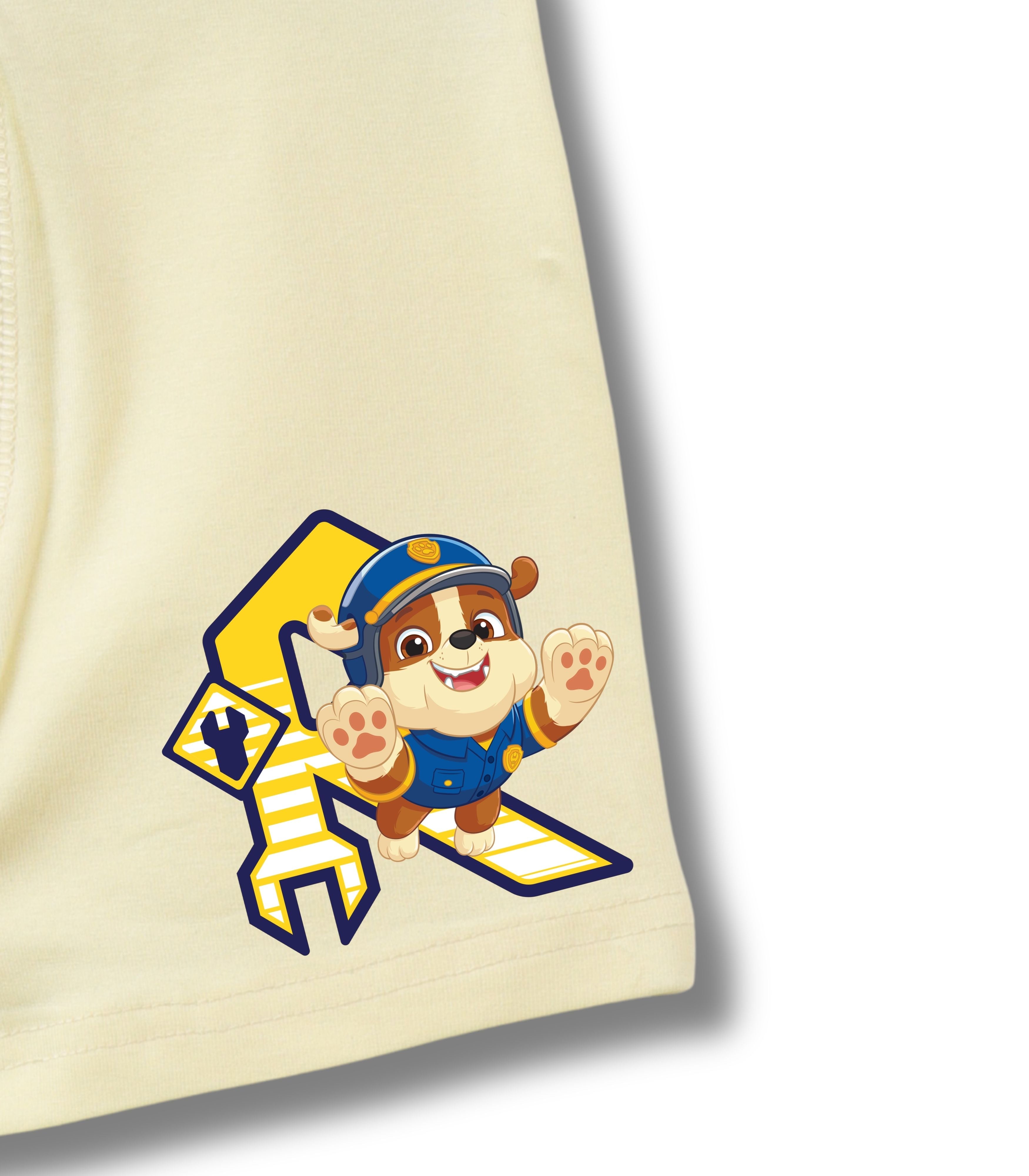 Cream Yellow Paw Patrol Rubble Rescue Action Boys Trunks