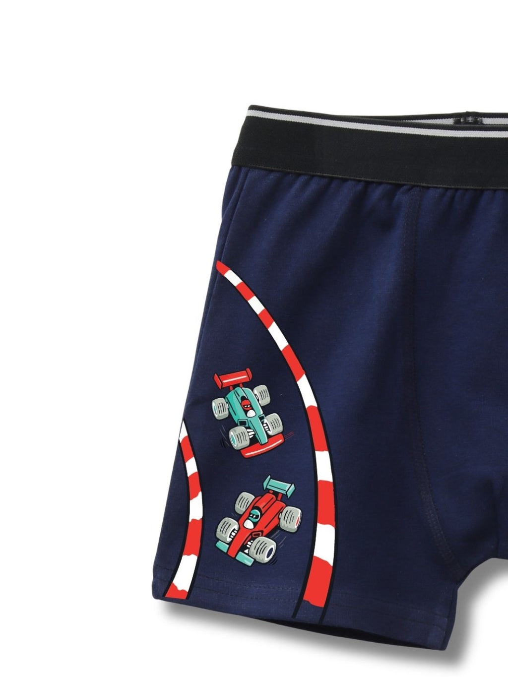 Navy Blue Racing Track Action Boys Trunks