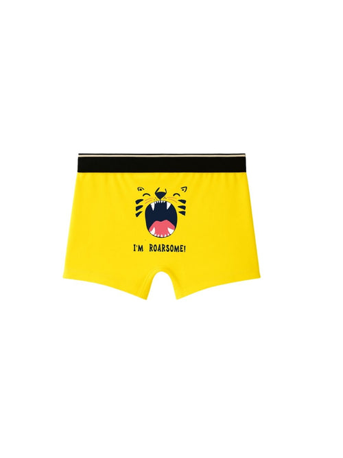 Bright Yellow Yawning Bear Face Cute Boys Trunks