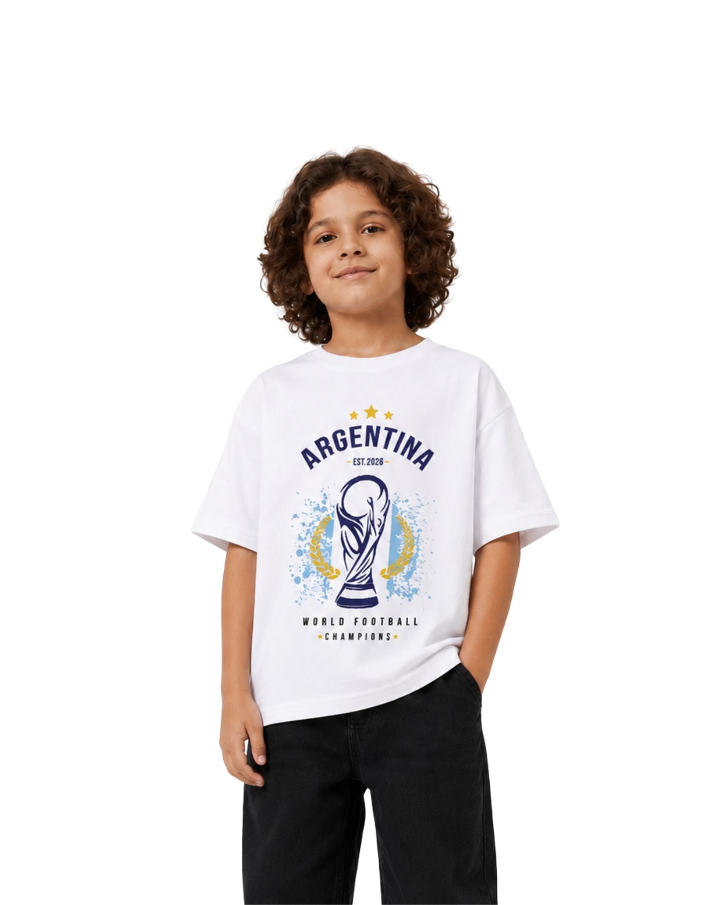 Kids Argentina Football Champions Graphic Printed Cotton T-Shirt