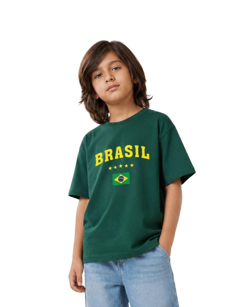 Kids Brazil Football Graphic Printed Cotton T-Shirt