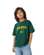 Kids Brazil Football Graphic Printed Cotton T-Shirt