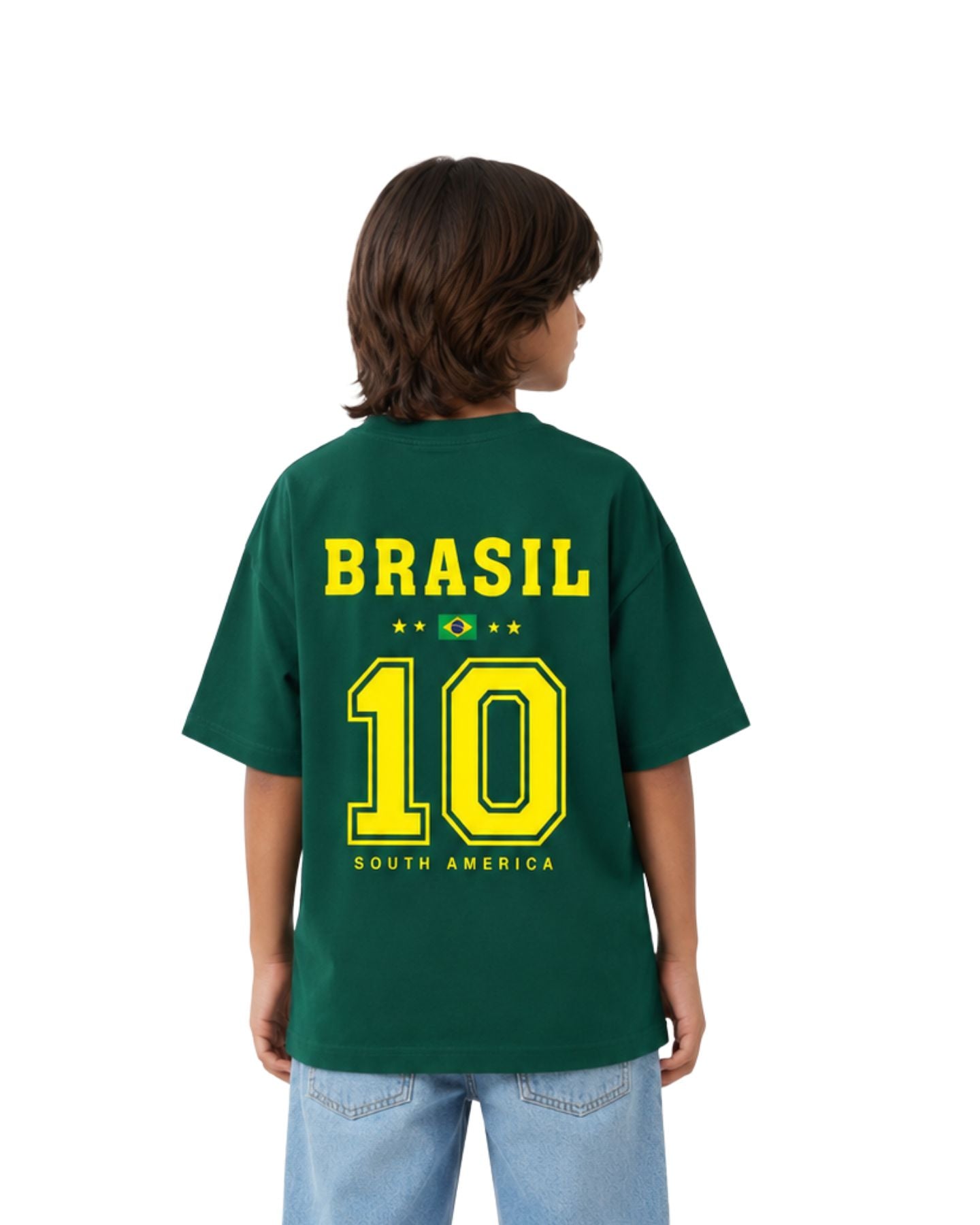 Kids Brazil Football Graphic Printed Cotton T-Shirt
