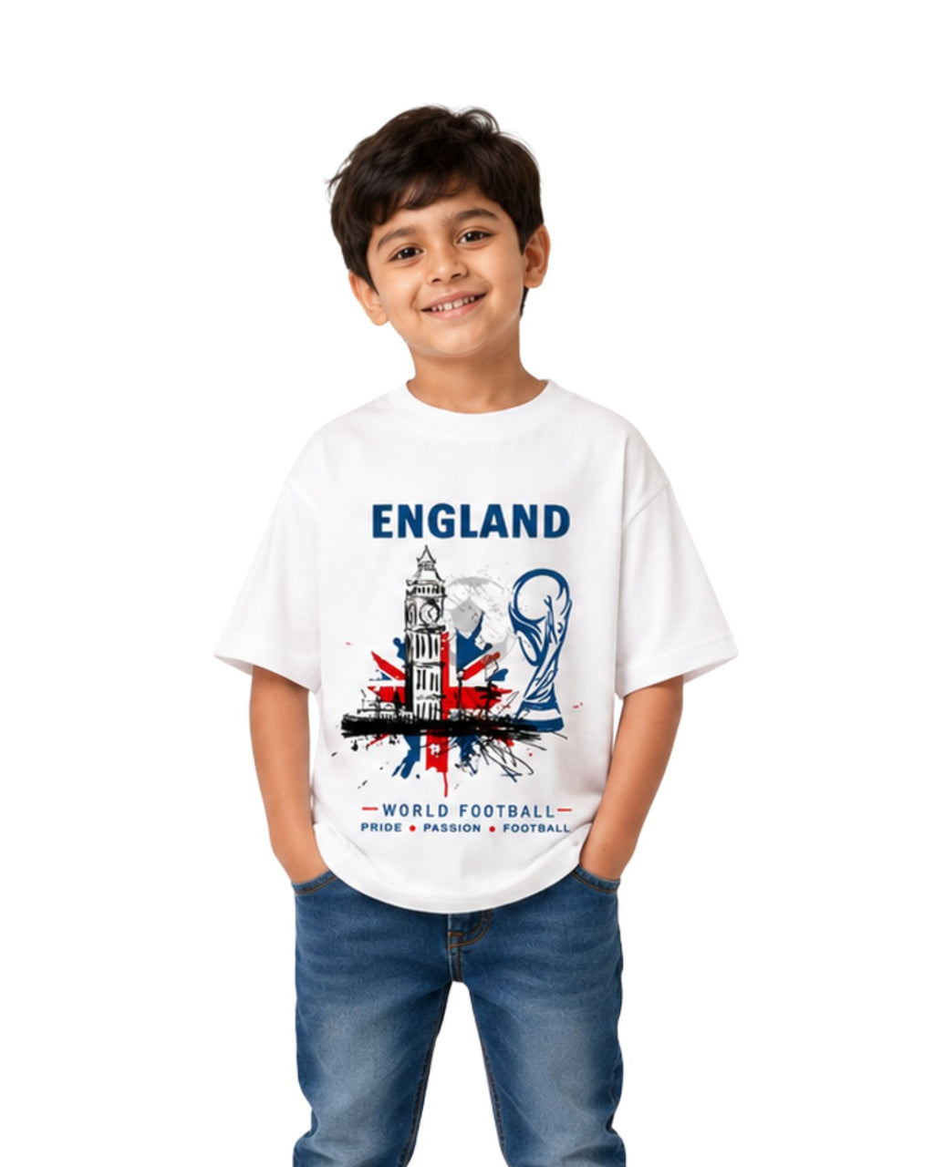 Kids England Football Graphic Printed Cotton T-Shirt