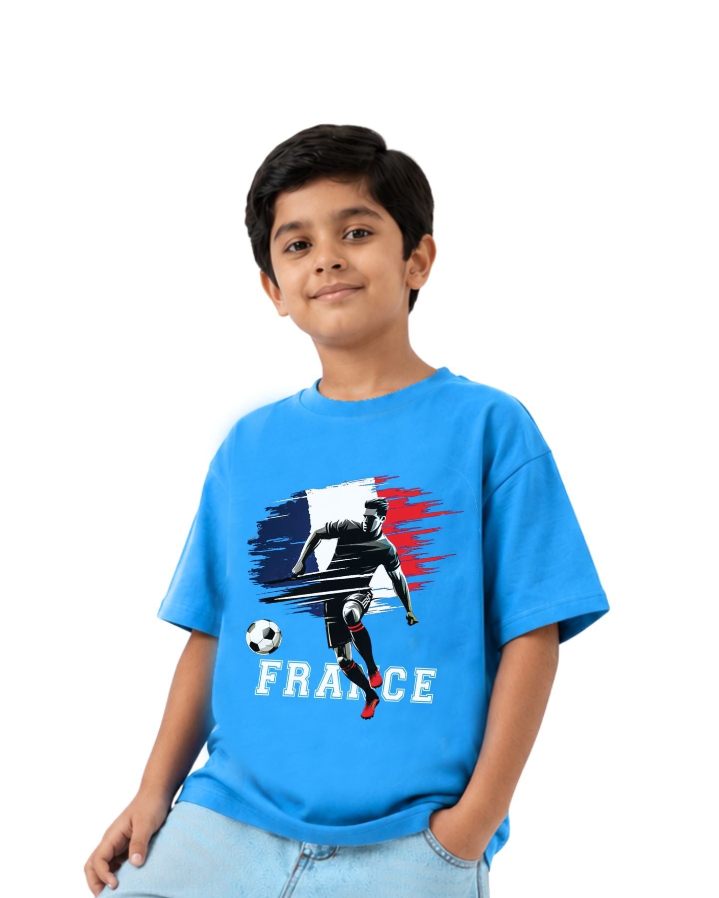 Kids France Football Graphic Printed Cotton T-Shirt