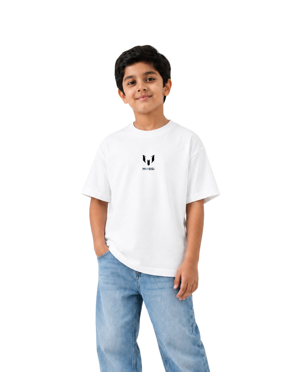 Kids Messi Inspired Minimal Logo Graphic Printed Cotton T-Shirt