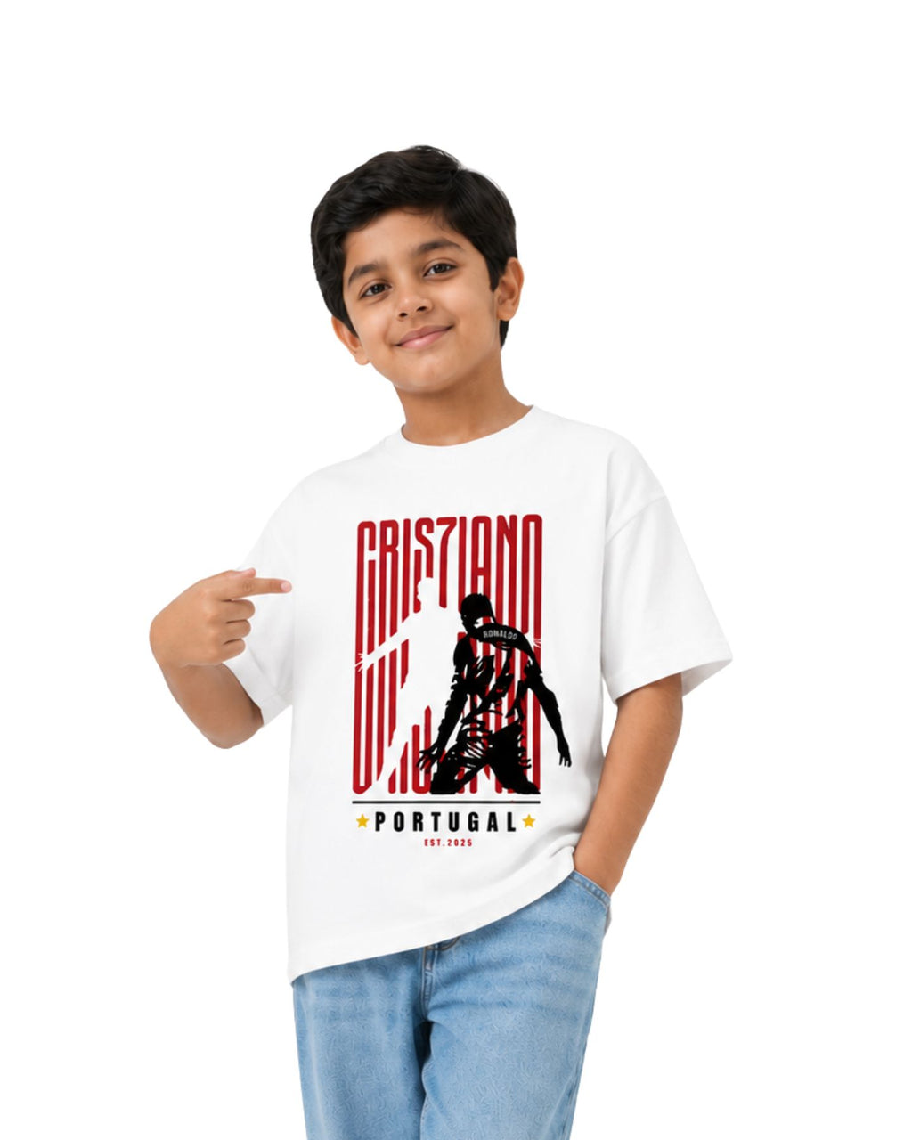 Kids Cristiano Ronaldo Portugal Football Graphic Printed Cotton T-Shirt