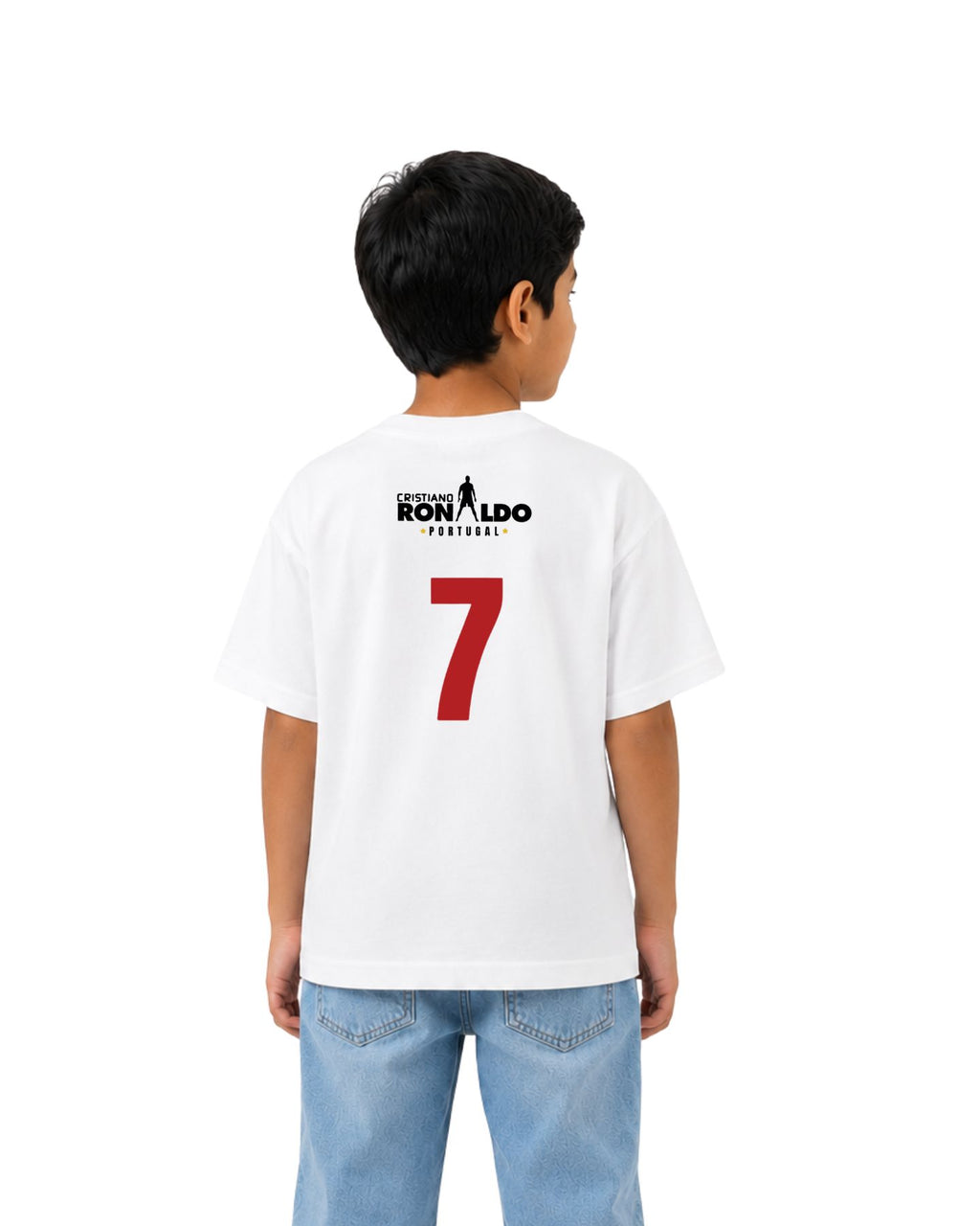 Kids Cristiano Ronaldo Portugal Football Graphic Printed Cotton T-Shirt